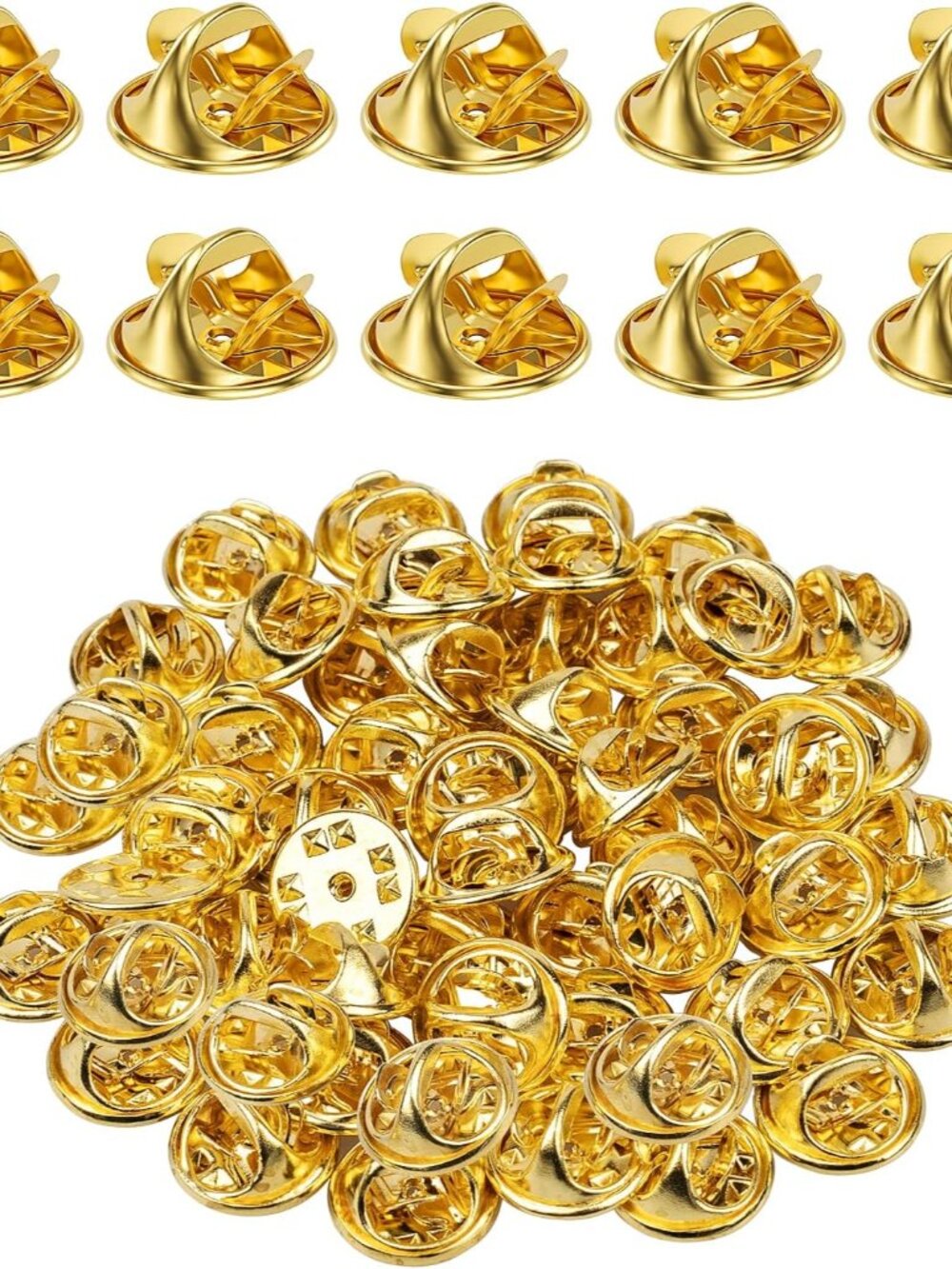 50PCS Metal Pin Backings, Locking Lapel Pin Backs Replacement Gold